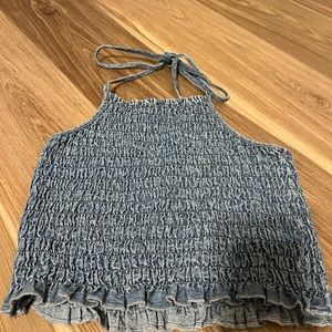American Eagle denim halter top & cream tank top/ like new